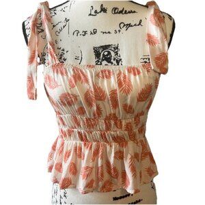 Lazy Sundays Anthropologie Feathers ‎ Pink Cream Adjustable Straps Smock Top S